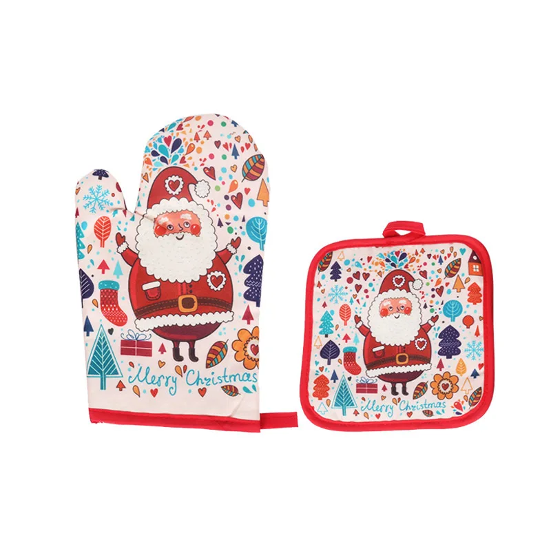 

2pcs Xmas Baking Anti-Hot Gloves Pad Oven Kitchen Mat New Year Navidad Merry Christmas Decorations For Home 2021 Party Supplies