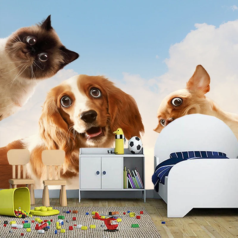 Обои на заказ для младенцев животные с забавными взглядами собак и кошек фоновые