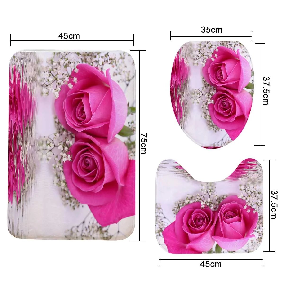 

Xueqin Pink Rose Printed Pattern 180x180cm Shower Curtain Pedestal Rug Lid Toilet Cover Mat Non-slip Bath Mat Set Bathroom