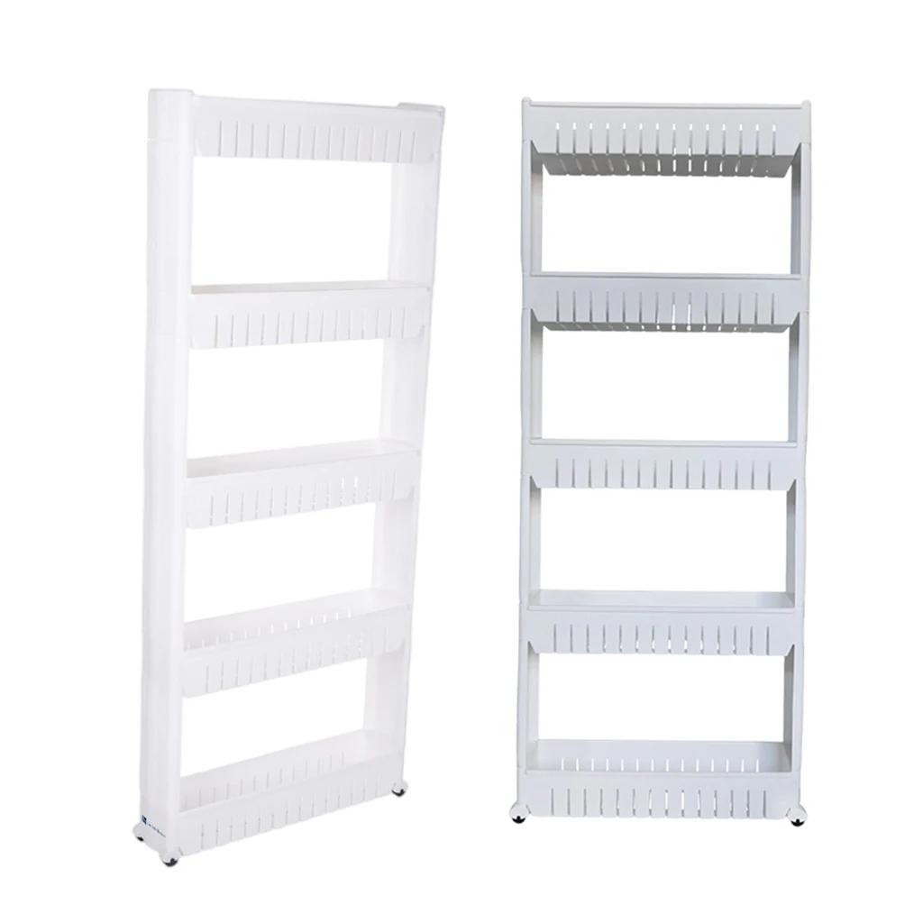 

5 Tier Slim Storage Cart Mobile Shelving Unit Organizer Slide Out Storage Rolling Utility Cart Rack for Kitchen Bathroom