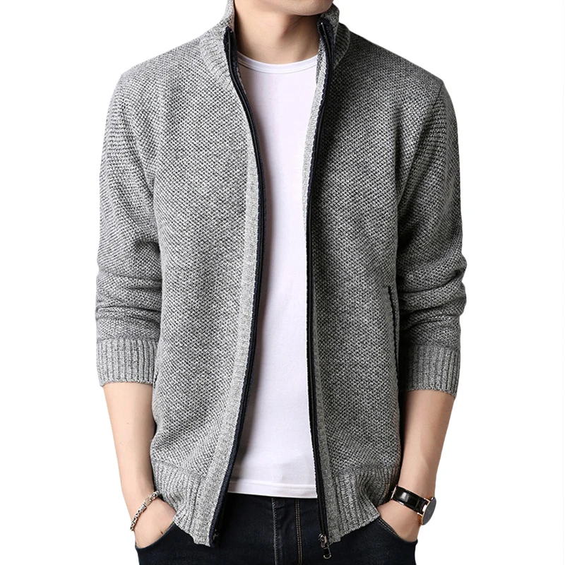 

Men Knitted Sweater Zipper Thermal Warm Lined Cardigan Solid Long Sleeve Casual Coat Jacket Slim Outerwear Top Fashion Clothes
