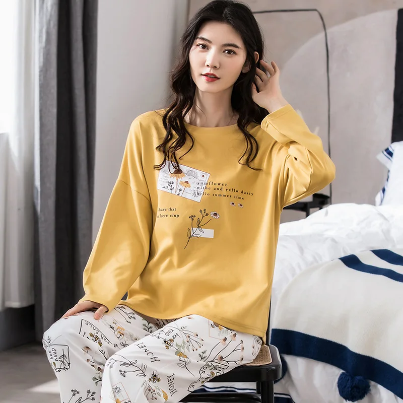 

Autumn/winter Pure Cotton Women's Pajamas, Long-sleeved, Cute Girly Pajamas, Sweet Casual Plus Size Home Service Two-piece Suit