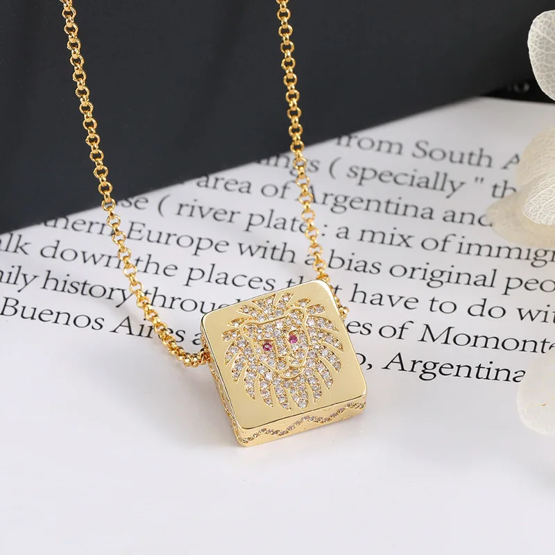 

New Punk Necklace Chokers For Women Gold Color Geometric Square Pendant Necklaces Lion Statement Party Hip Pop Jewelry Zk30