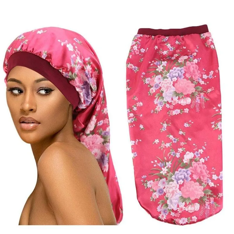 

Long Hair Sock Cap Sleep Hat Wrap Wide Band Elastic Satin Hat Headcover Baggy Protect Night Cap Hair Care Bonnet Nightcap Women
