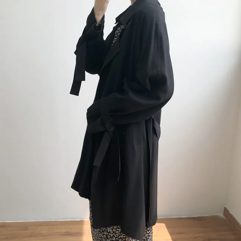 

GVUW Women Beige Big Size Bandage Trench New Lapel Long Sleeve Loose Fit Windbreaker Fashion Tide Spring Autumn 2021 20D908