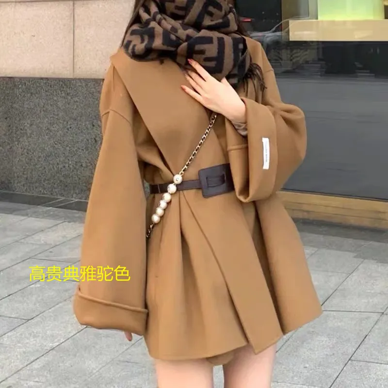 

Осенне-зимнее Новое двустороннее кашемировое пальто в стиле Хепберн, Женская Корейская свободная однотонная теплая Модная куртка