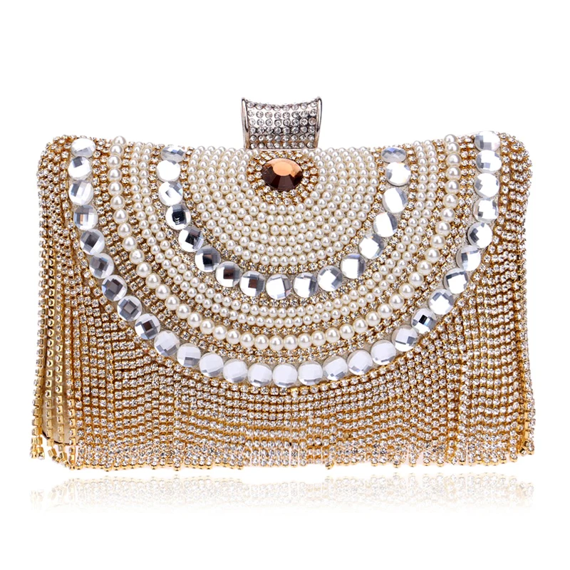 

Diamond Evening Clutch Bag For Women Wedding Golden Clutch Purse Chain Shoulder Bag Small Party Handbag With Metal Handle