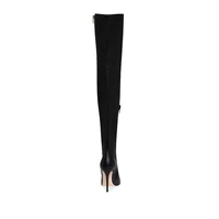 woman black pu sexy pointy toe thin high heel thigh boots with inner zipper ladies boots shoes