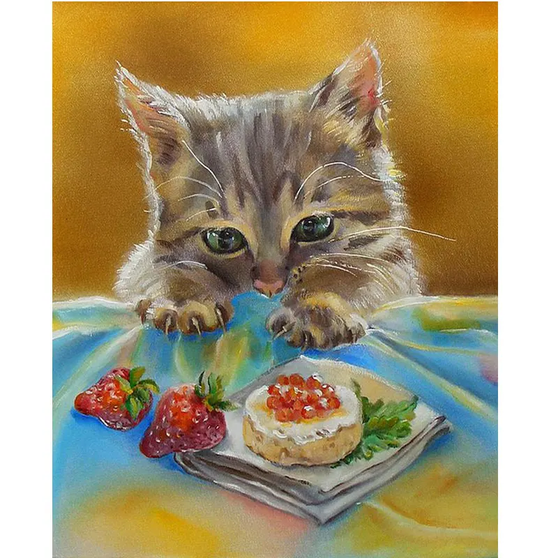 Сделай Сам Рисунок пронумерованный Painit милый кот Картина еда картинки настенные