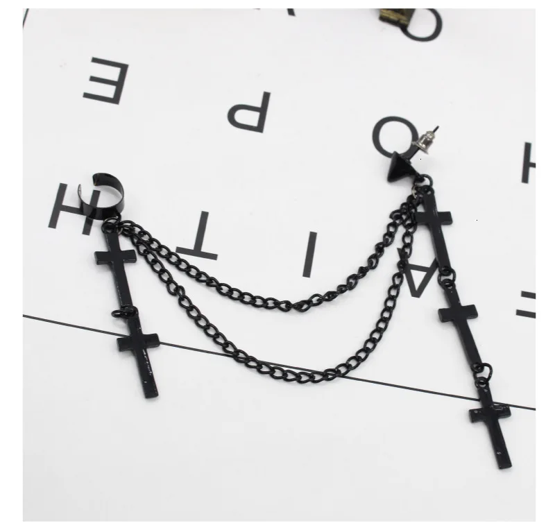 

1 Pair Fashion Cross Tassel Chains Ear Cuff Earrings for Women Girls Gothic Punk Style Cross Pendant Clip Earring Trendy Jewelry