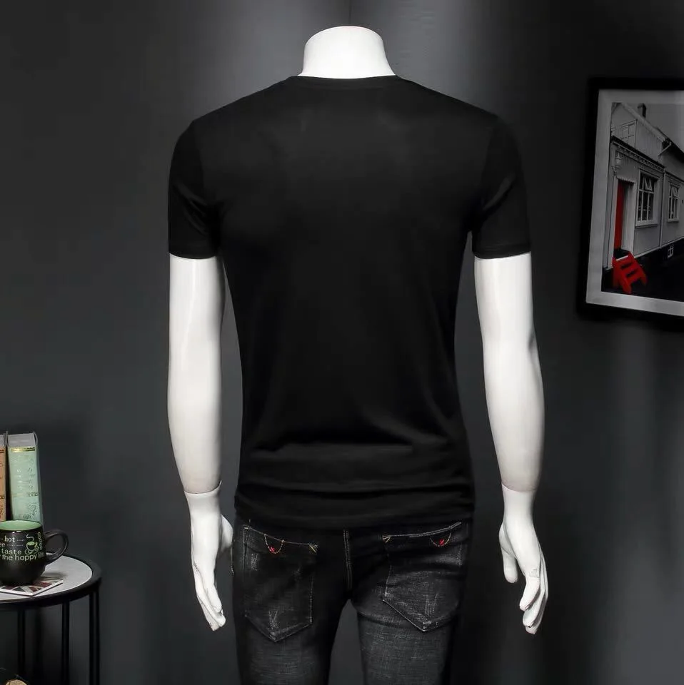 

Casual summer new personality Slim short-sleeved printed hot diamond short-sleeved shirt t-shirt hot sale designer men's bottomi