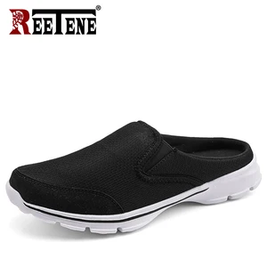 Мужские летние сетчатые шлепанцы REETENE, дышащая обувь на плоской подошве, мягкая удобная Уличная обувь для пар, модная повседневная Дамская обувь
