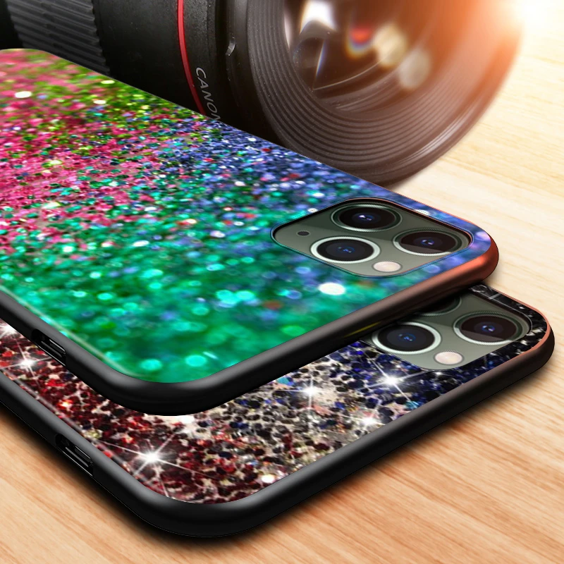 

Black Cover Glitter Sand Stone for Apple iPhone 12 Mini 11 XS Pro Max X XR 8 7 6 6S Plus SE 2020 5 5S Phone Case