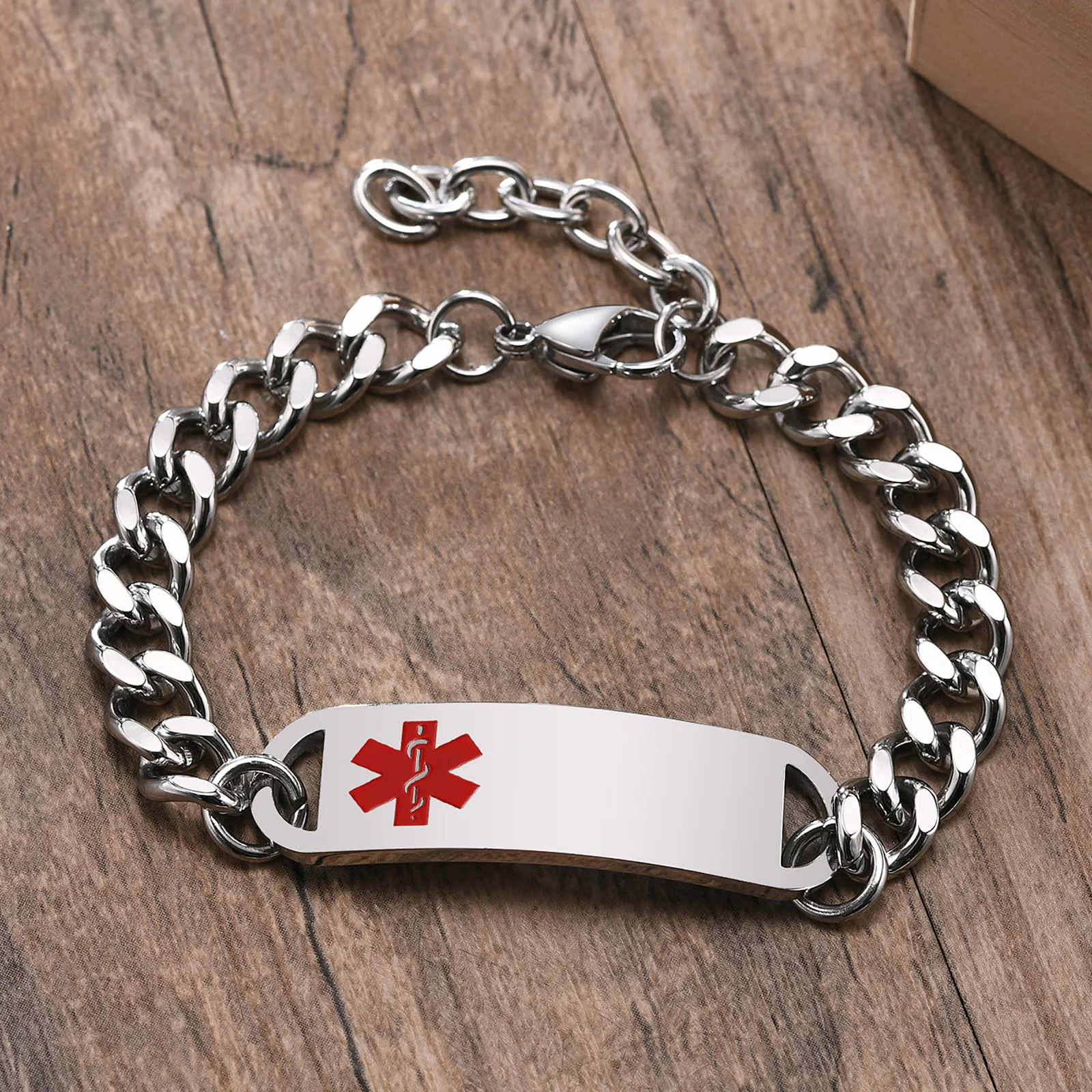 

Stainless Steel Cuban Chain Medical Alert Bracelet Free Engraving