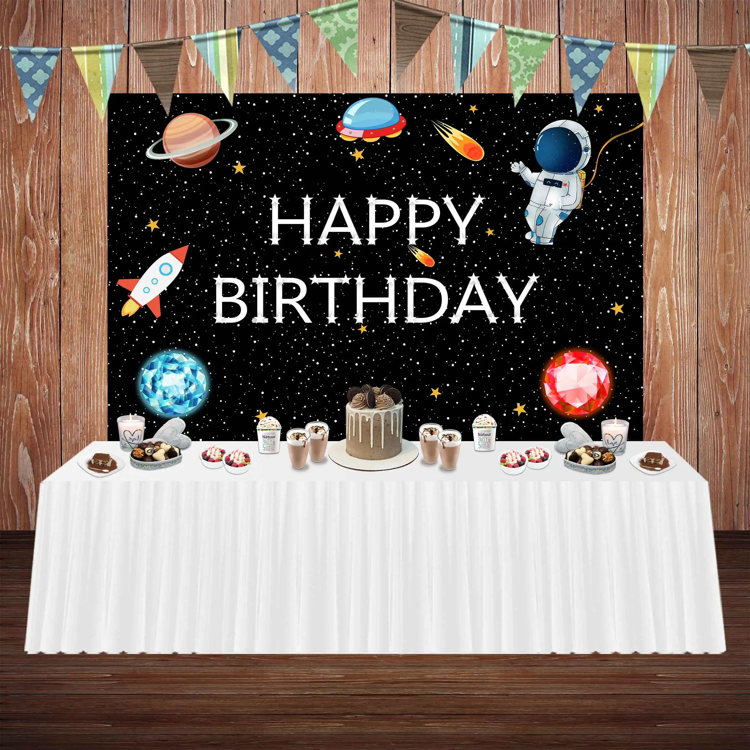 

Фон для фотосъемки с изображением астронавта ракеты планеты звезды Галактики вечеринки в честь Дня Рождения Ребенка NeoBack