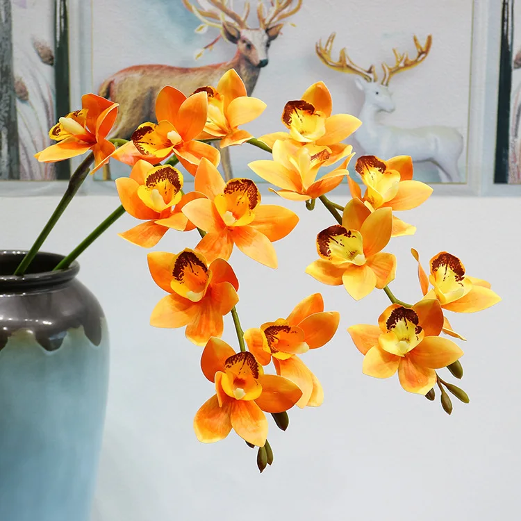 7 головок искусственный цветок 3d принт Бабочка Орхидея зеленый пластик Cymbidium