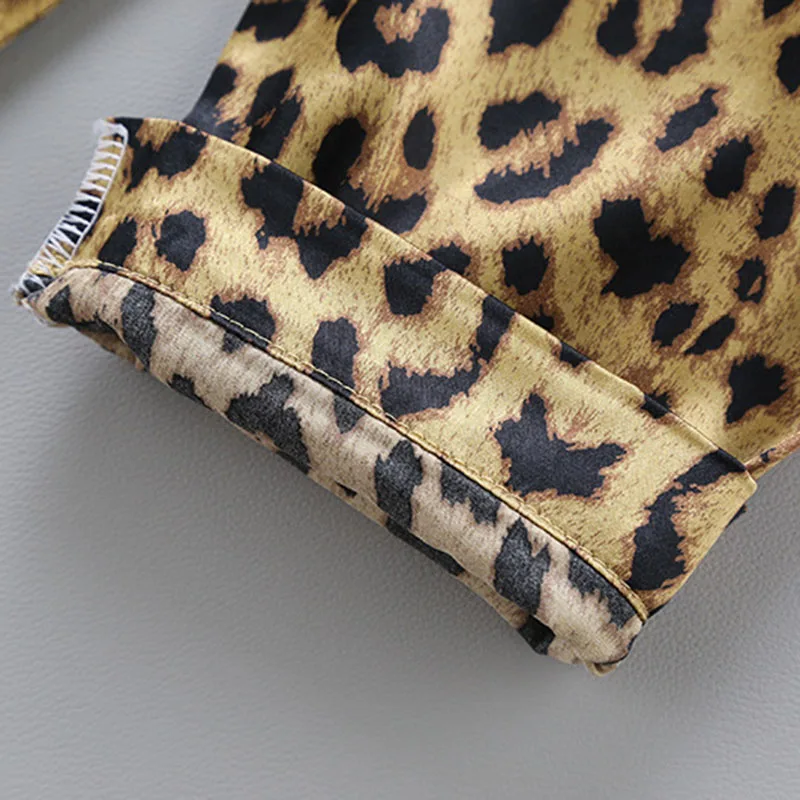 

Leopard Kids Boys Girls Pajamas Set Children's Suit Toddler Clothes Ice Silk Print Short Sleeve Tops+Pants Set Home Wear 2Pcs