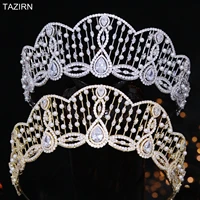 new aaa zirconia pearls tall wedding bridal crowns handmade silver gold cz big princess tiaras for women hair accessories gifts