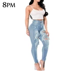 Женские рваные джинсы скинни, Стрейчевые состаренные джинсы с высокой посадкой, черные, белые уличные модные рваные джинсы, джинсовые брюки ouc828
