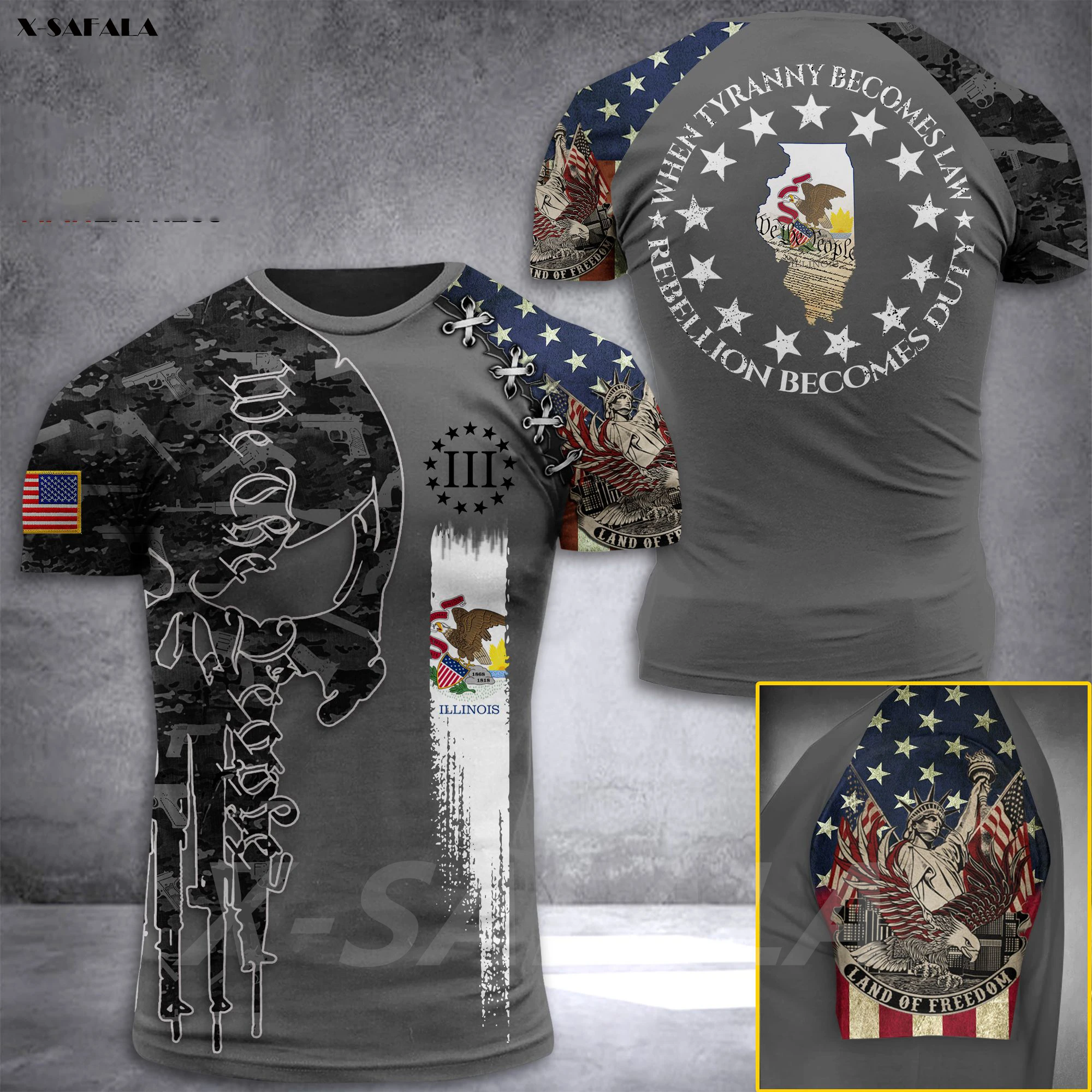 

ILLINOIS Land Of Freedom Eagle USA City Flag 3D Printed High Quality Milk Fiber T-shirt Round Neck Men Female Casual Tops