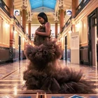 Последние Aso Ebi Африканский Длинные Русалка Тюль, платья для будущих мам, скромные-коричневыми оборками костюм с вязаным бантом платья для выпускного бала Для женщин платья Вечерние