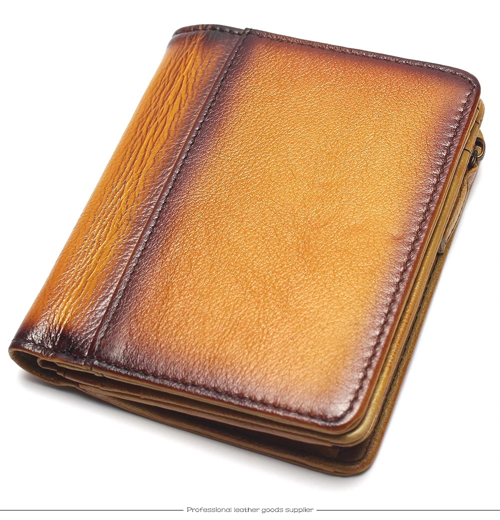 Natural Leather RFID Blocking Men's Top Layer Leather Brushed Wallet Handmade Retro Wallet Pure Leather Leather Coin Purse