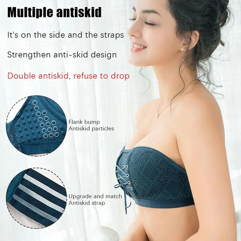 

One-Piece Bra Women Sexy Lingerie Strapless Lace Underwear Drawstring Bandeau Wire Free Solid Color Solid Adjustable Bralette