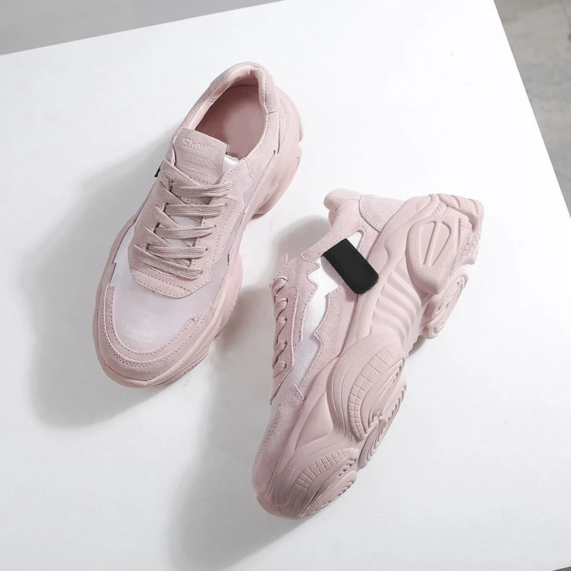 Pink Новинка; женские кроссовки; сезон осень; женская прогулочная обувь из искусственной кожи на шнуровке; обувь из вулканизированной кожи на платформе; женская модная повседневная удобная обувь с закрытым носком - Цвет: Pink