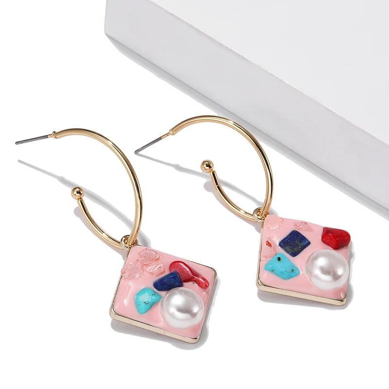 Серьги-кольца модный декоративный Металл Акриловые Имитация Жемчуга красочные