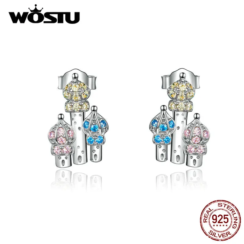 WOSTU, королевский замок, серьги-гвоздики, 925 пробы, серебро, много цветов, эмаль, свадебные серьги для женщин, серебро 925, ювелирное изделие CQE591