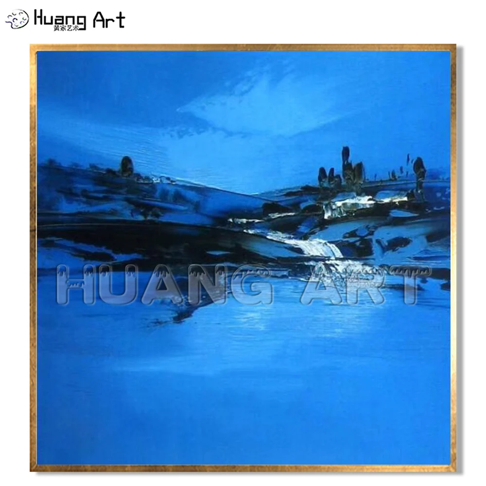 Поп-Современная Абстрактная живопись на холсте для гостиной ручная работа синий