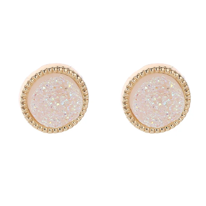Druzy Drusy Stud Earrings Mini Resin Round Stud Fashion Famous Brand Designer Jewelry Gold Stud - Окраска металла: E