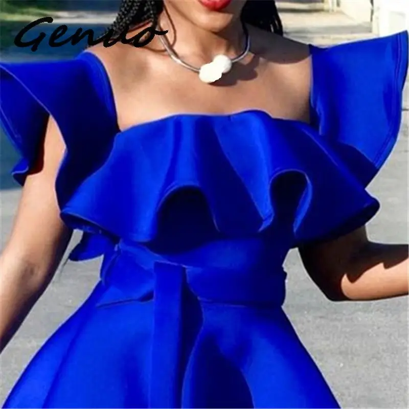 Женское платье с поясом на талии летнее синее Плиссированное Платье для