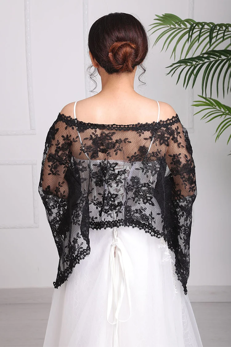 Винтажное свадебное болеро черный с открытыми плечами сексуальный плащ вечернее
