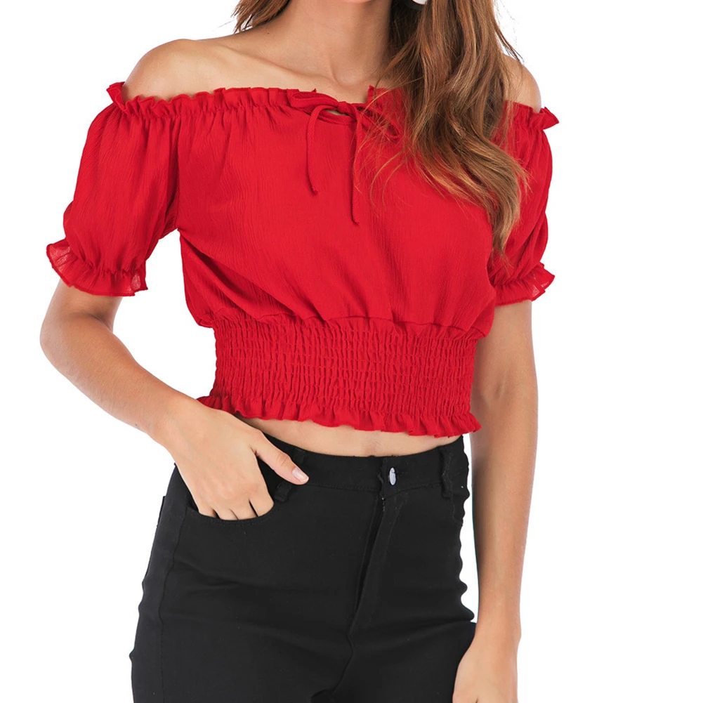 Summer Lantern Sleeve Strapless Women Crop Top Girls Off Shoulder Club Tank Pullover #734 | Женская одежда