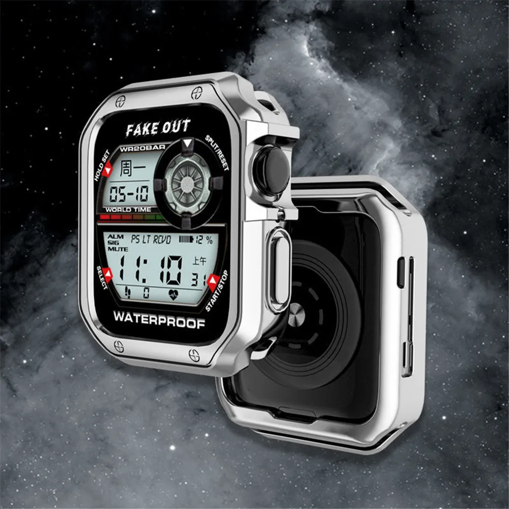 

Band for Apple Watch 6 SE Bands 44mm 40mm TPU Case Stainless Steel Strap Protective Cover Bumper for iWatch 5/4/3/2/1 38mm 42mm