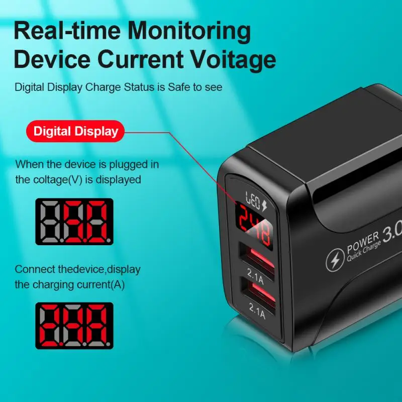 QC3.0 2.4A цифровой Дисплей множественное предохранение мобильный телефон Зарядное