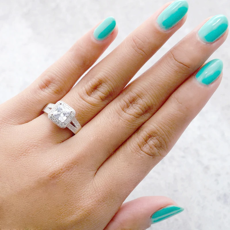 

Knobspin Romantic 100% 925 Sterling Silver Square Wedding Engagement Rings For Women High Carbon Diamond Party Fine Jewelry