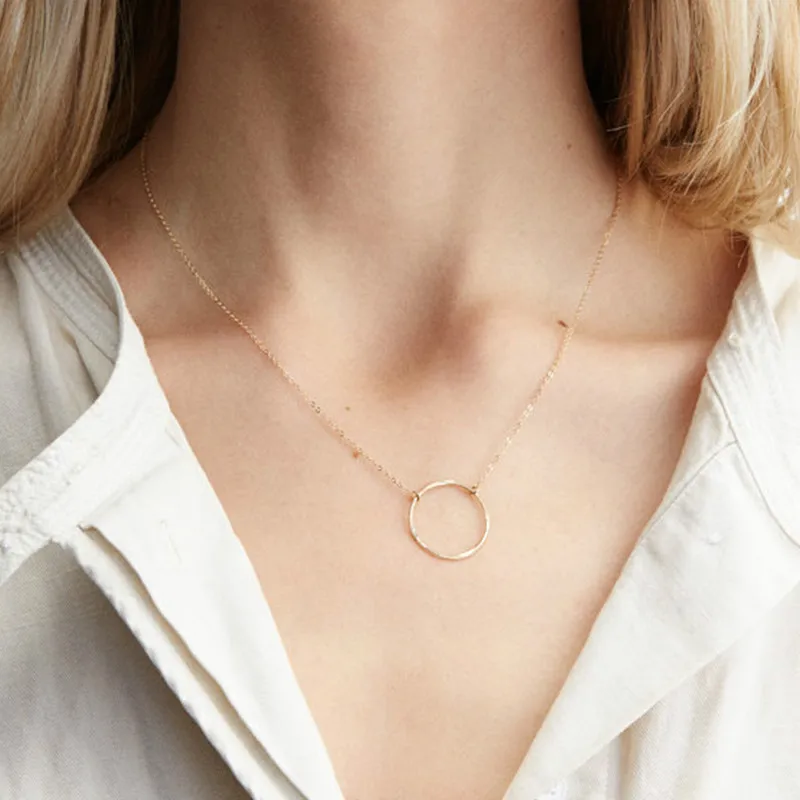 Fashion Classic Simple Stainless Steel Necklace Ladies Round Pendant Gold Clavicle Chain Jewelry Best Gift 2019 | Украшения и