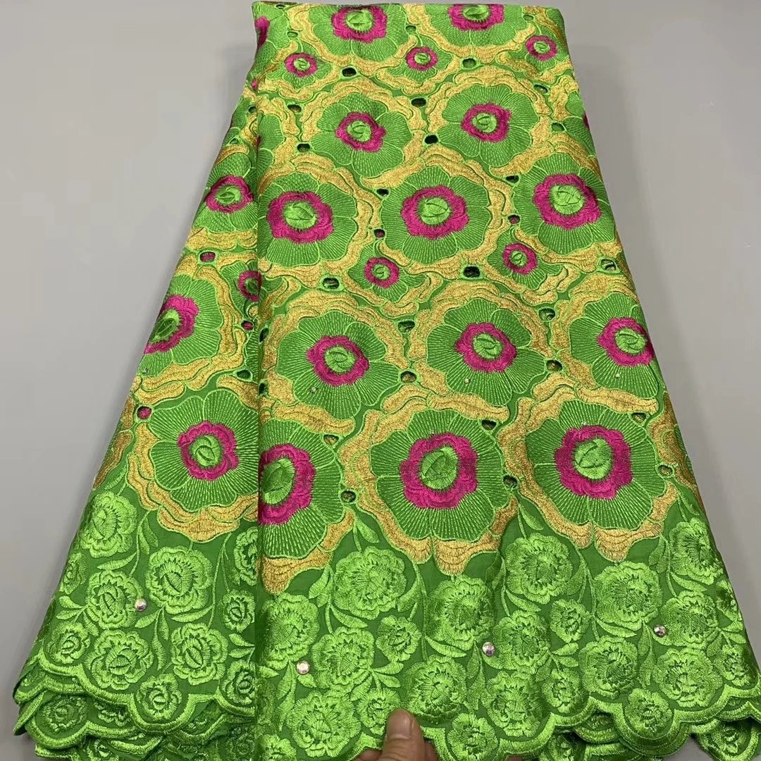 

2021 new fashion style 5yards cotton lace fabric good quality african swiss voile lace fabric for women dress KC2283