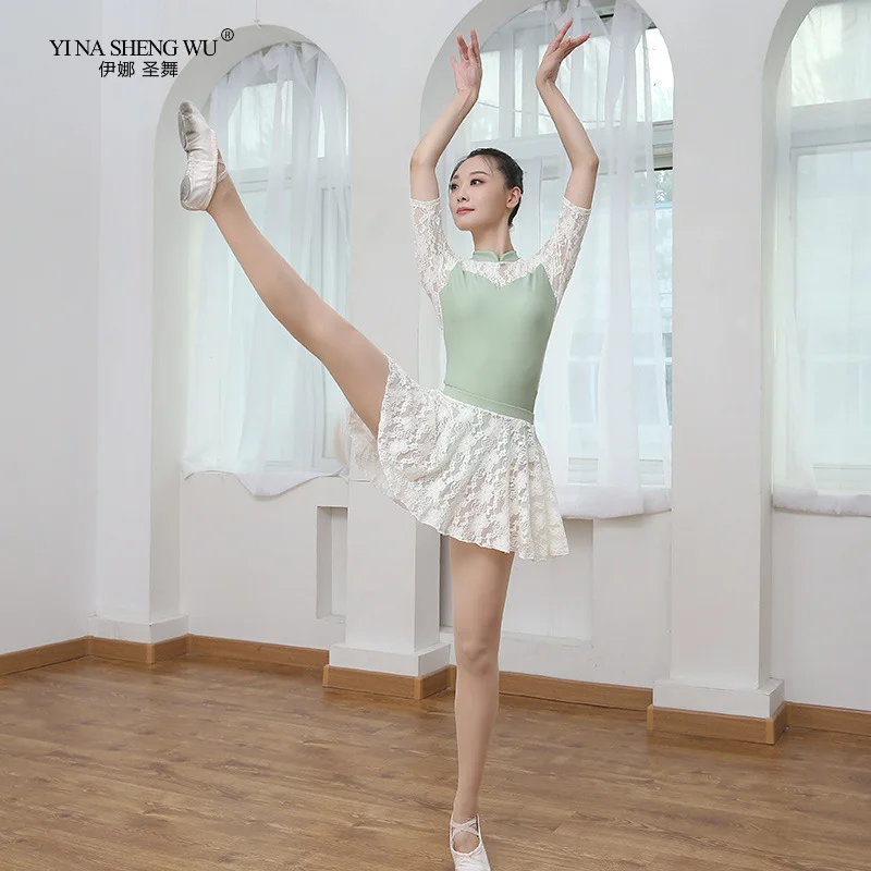 Dance Leotard Adult Ballet Skirt Middle Sleeve Leotards Small High Neck Dress Dancewear Gymnastic for Girl | Тематическая одежда и