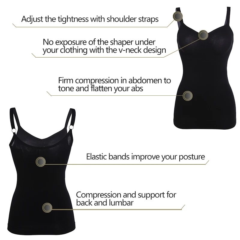 VASLANDA Women Camisoles Tank Tops Tummy Control Body Shaper Strapless Shapewear Sexy V-neck Crop Top Mujer Waist Trimmer Shirt