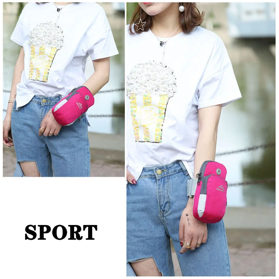 

Sports Bag Running Armband Bag Gym Jogging Bags Outdoor Waterproof Sport Phone Holder Cover Wrist Arm Bag with Headphone Hole