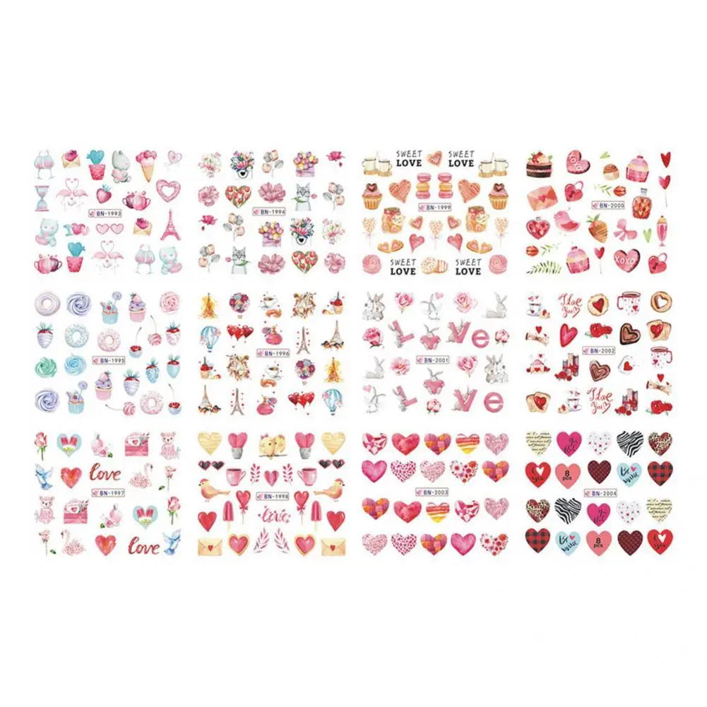 

Delicate Nail Slider Various Patterns Non-Dry Nail Decals Valentines Day Nail Art Lover Cute Slider