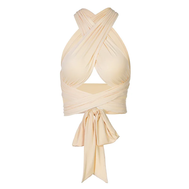 

LB 2021 Summer Women Crop Top Sexy Halter Sling Cross Halter Tube Top Vest Tank Top Women