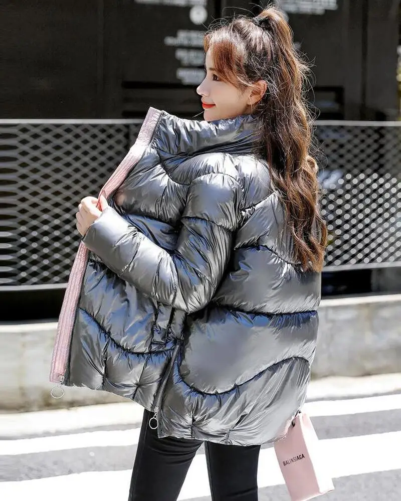 Winter women short parkas jackets casual female thicken warm hooded jackets coat windprood shiny big pocket jackets CL764