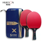 Набор из 5 ракеток для настольного тенниса HUIESON, ракетка для пинг-понга, ракетка премиум-класса из углеродного волокна, короткая ручка, длинная ручка, с сумкой для детей