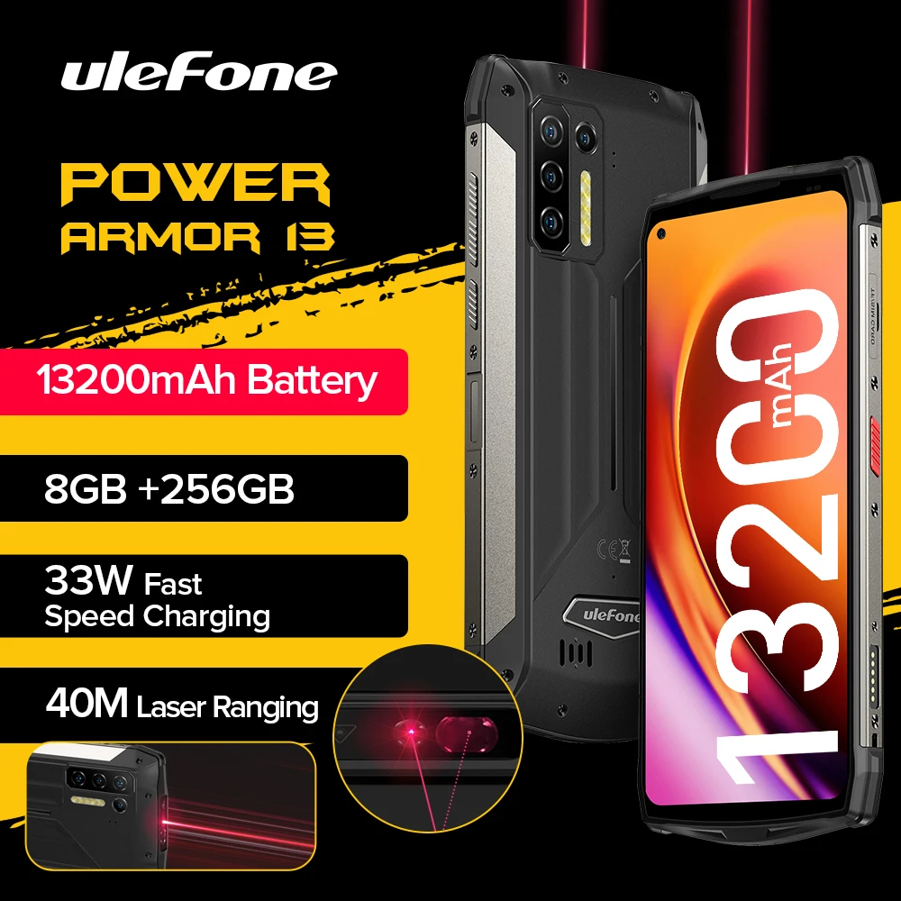 

Ulefone Power Armor 13 13200 мАч Защищенный смартфон Прочный телефон 256 ГБ Android 11 Водонепроницаемый смартфон 6,81”Глобальная версия Мобильные телефоны NFC ...