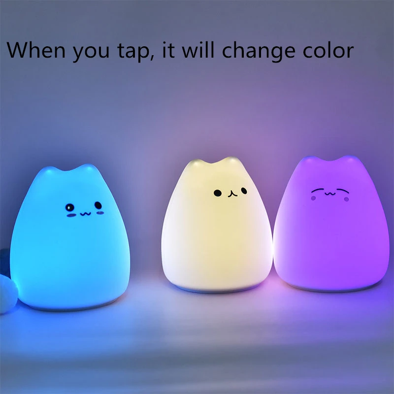 Светодиодный ночник с мультяшным котом для детей сенсорный сменный цвет