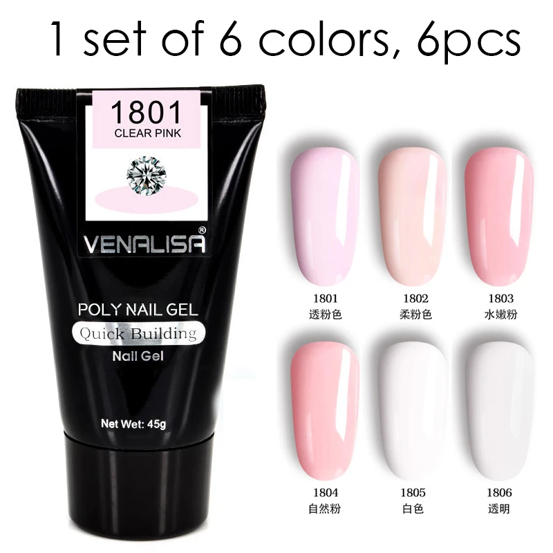 

6 colors Venalisa poly nail gel nail design builder nail gel acrylic transparent crystal coumuflage nail extend jelly gel polish